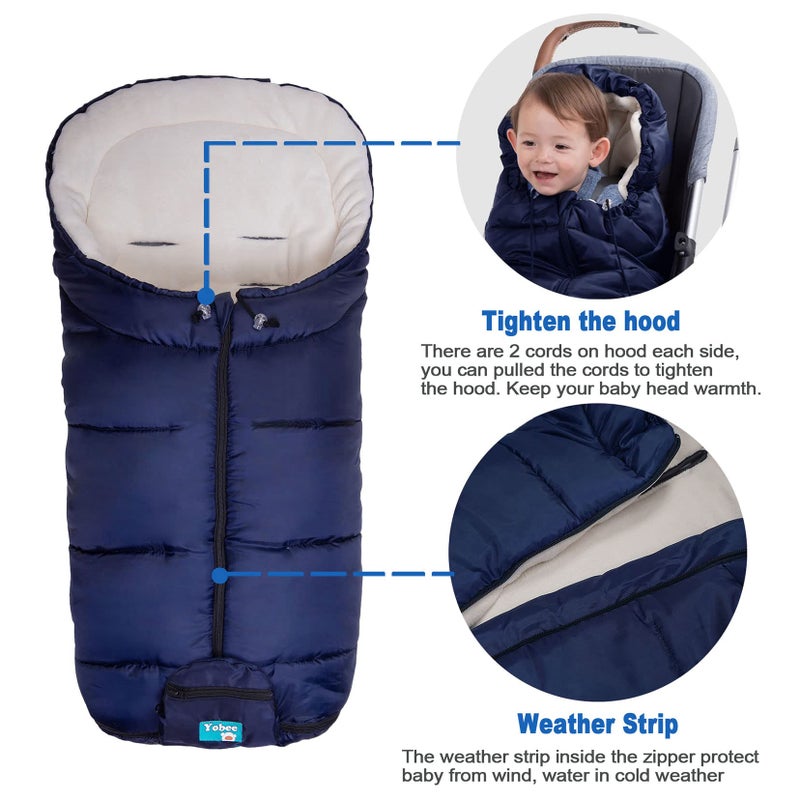 Yobee Universal Stroller Sleeping Bag, Toddler Size, Winter Outdoor Tour Waterproof Baby Bunting Bag, Center and Botton Open for Easy in & Out, Navy - Image 4